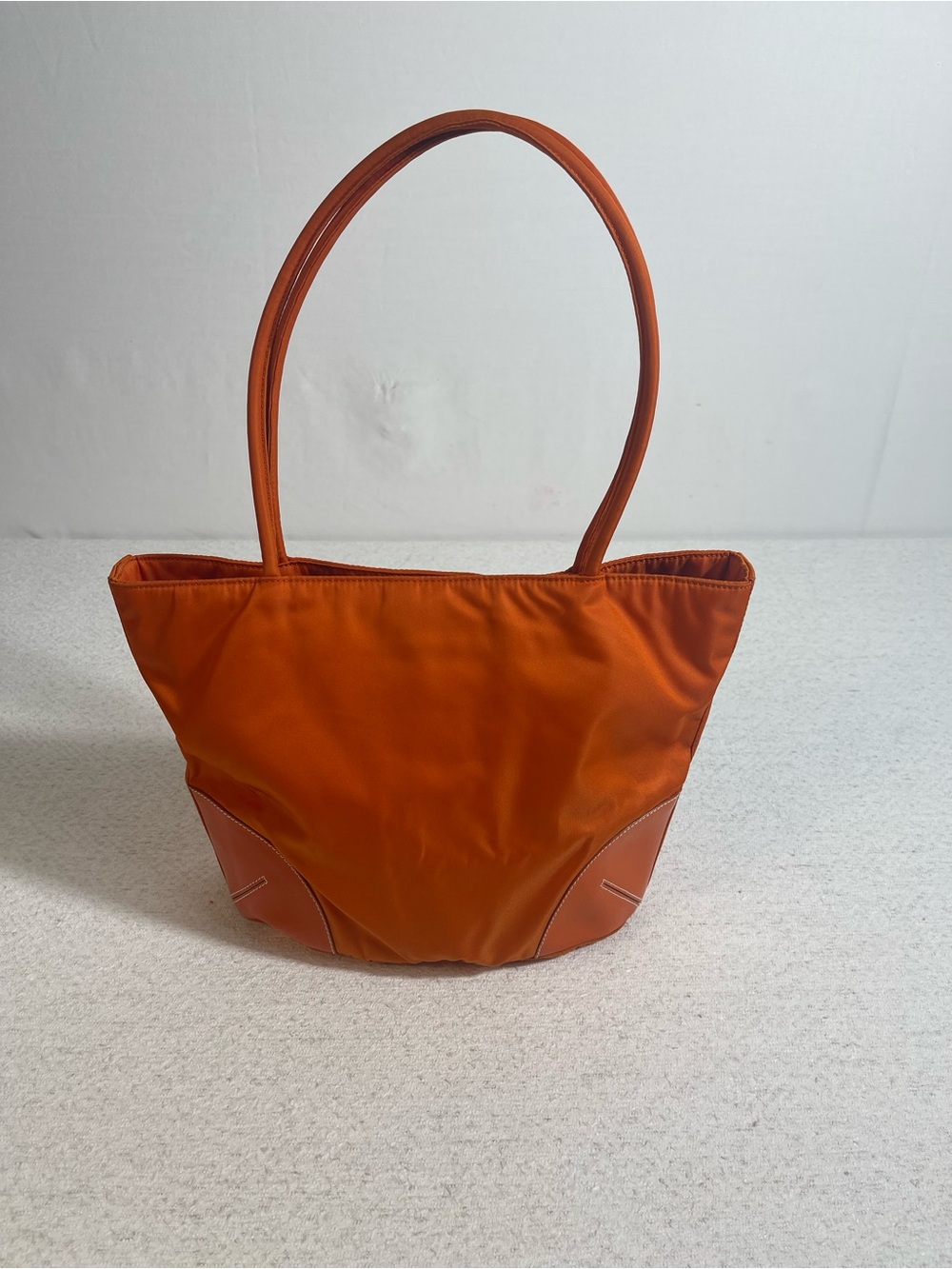 Prada VTG Tessuto Nylon Leather Orng Shldr Tote BagTriangle Logo, Authentic.#484 - Picture 3 of 9